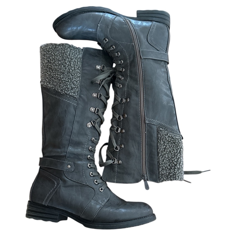 Patrizia Spring Step Snowball Womens Tall Lace Up Boots Side Zip Gray Sz 40 US 9